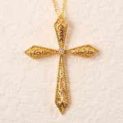 Natural White Diamond Openwork Pattern Cross Necklace D0.03ct,18K